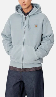 Carhartt WIP FW24 Jaket Hoodie Vista Teal Unisex Kantong Logo Patch. I029524-2BS-GD Details for Carhartt WIP FW24 Jaket Hoodie Vista Teal Unisex Kantong Logo Patch. I029524-2BS-GD