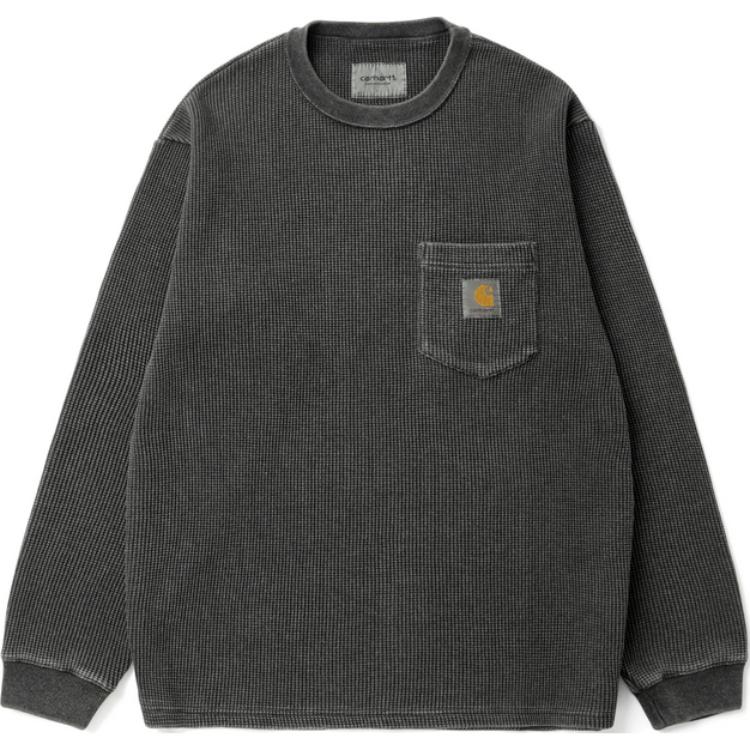 Carhartt WIP FW24 Logo Pocket Waffle Long Sleeve T-Shirt Unisex Charcoal Grey CHXLTA242031N