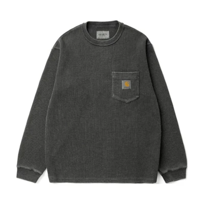 Carhartt WIP FW24 Logo Pocket Waffle Long Sleeve T-Shirt Unisex Charcoal Grey CHXLTA242031N
