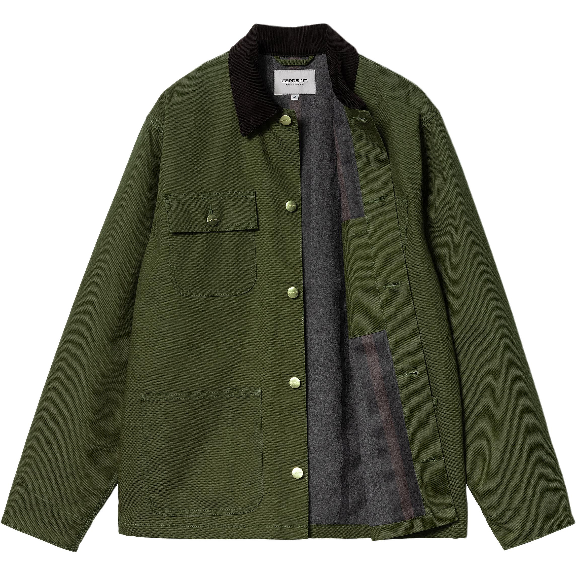 Shop 카하트 WIP FW24 미시간 코트 그린 유니섹스 싱글브레스트 자켓 I015261-2EO-01