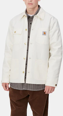 Carhartt WIP FW24 Jaket Michigan Unisex Off-White Kancing Depan. I015261-0DJ-01 Sizing Carhartt WIP FW24 Jaket Michigan Unisex Off-White Kancing Depan. I015261-0DJ-01