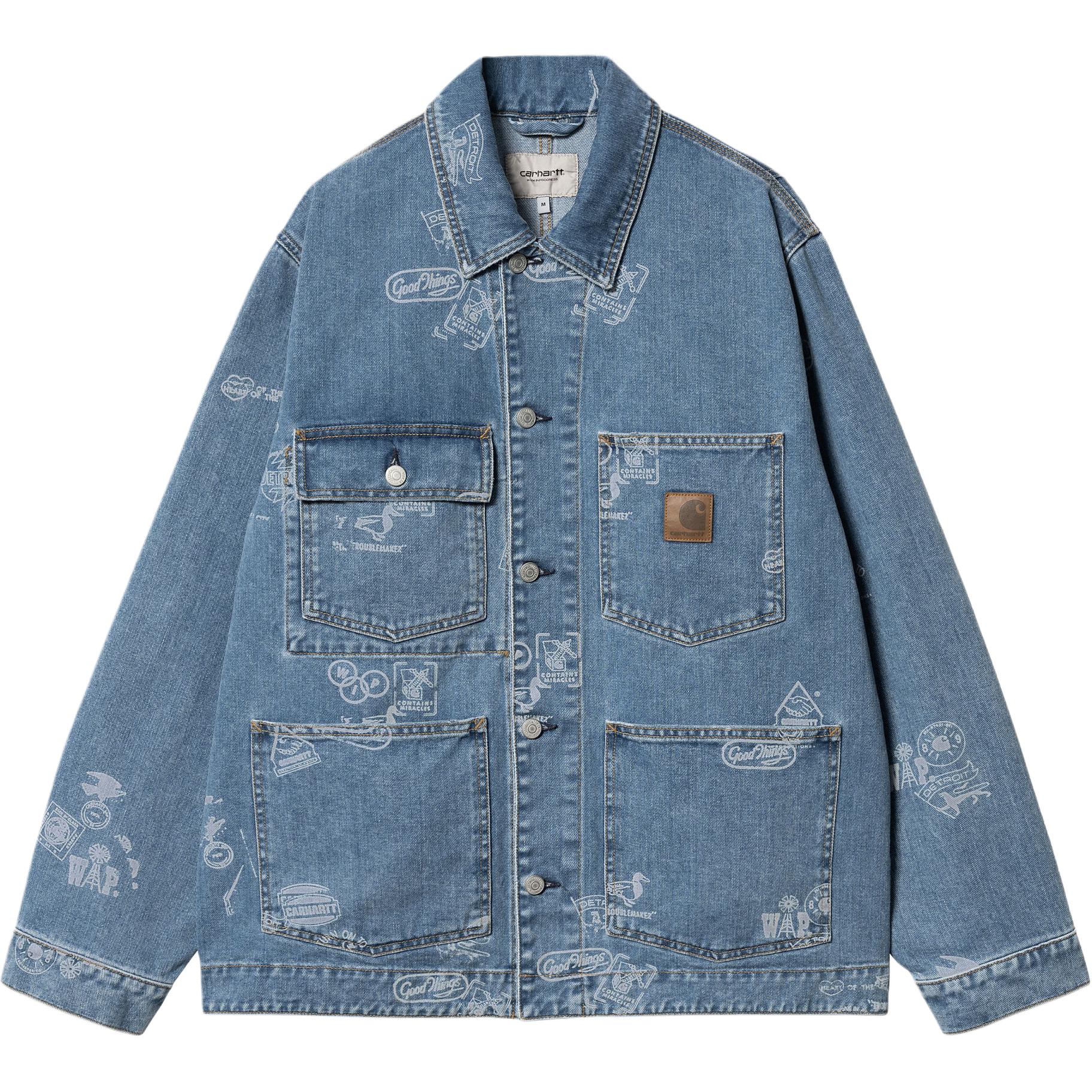 Carhartt WIP FW24 Stamp Denim Jacket Unisex Blue with Front Pocket and Button Design I033743-2LN-35