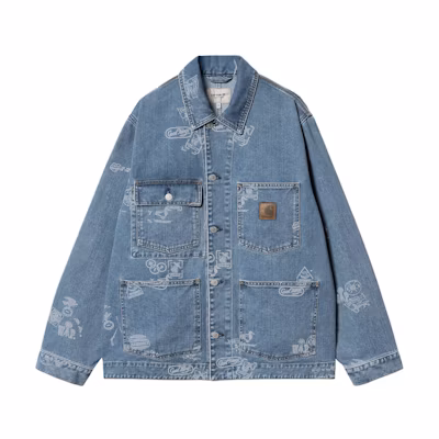 Carhartt WIP FW24 Stamp Denim Jacket Unisex Blue with Front Pocket and Button Design I033743-2LN-35