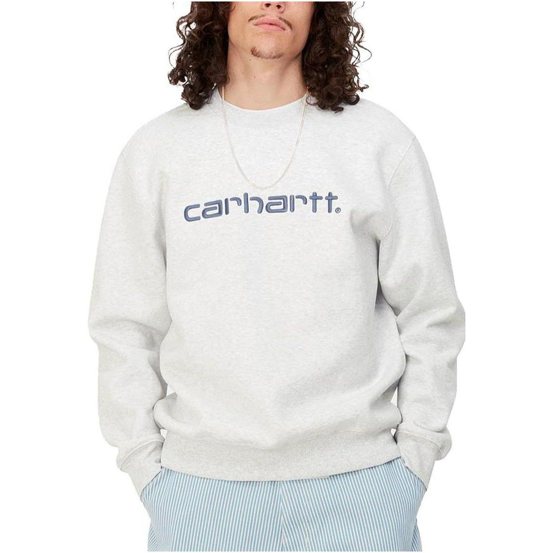 Shop Carhartt WIP 灰色刺绣标志圆领卫衣 I030546-1R7-XX
