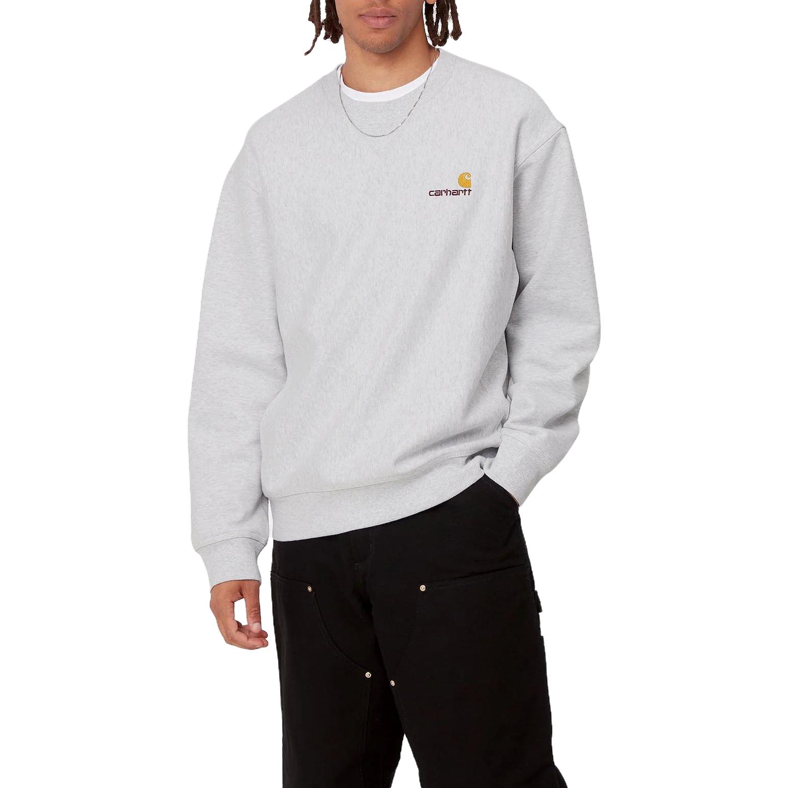 Shop Carhartt WIP 灰色刺绣标志圆领卫衣 I025475-482-XX