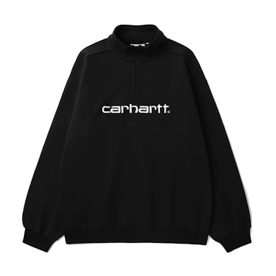 Carhartt WIP Half-Zip Pullover Sweatshirt Black with Letter Graphic CHXSWF23A037L-BKX