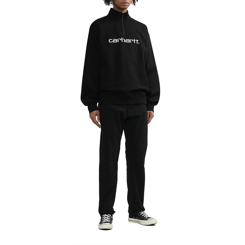 Shop Carhartt WIP 半拉鍊字母印花黑色休閒上衣 CHXSWF23A037L-BKX