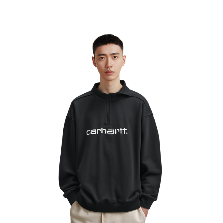 Sizing Carhartt WIP 半拉鍊字母印花黑色休閒上衣 CHXSWF23A037L-BKX