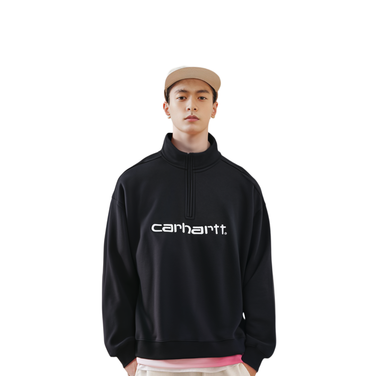 Cheap Carhartt WIP 半拉鍊字母印花黑色休閒上衣 CHXSWF23A037L-BKX
