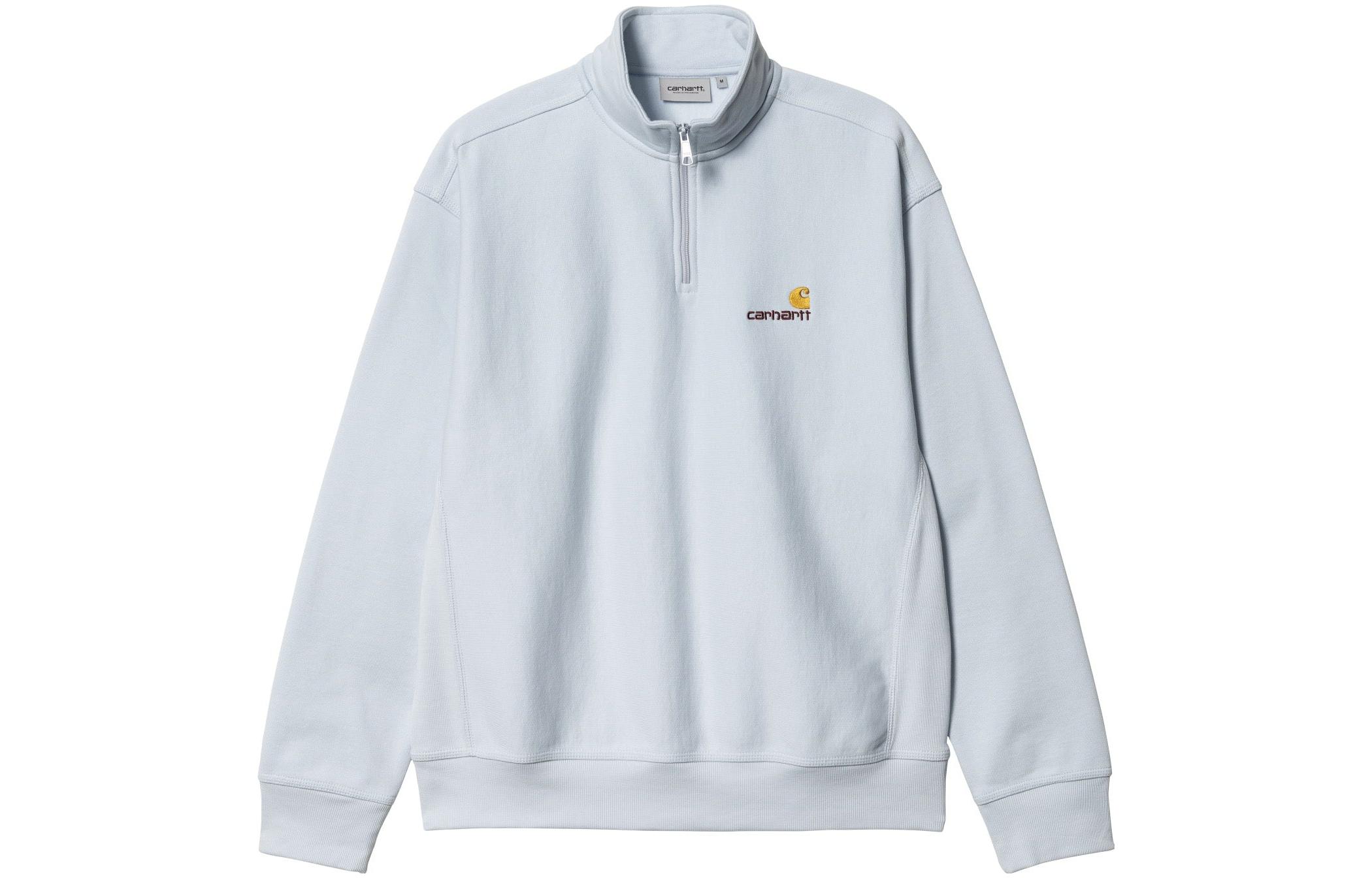 Carhartt WIP Half-Zip Pullover Sweatshirt Gray Blue Logo Embroidery I027014-1D4-XX