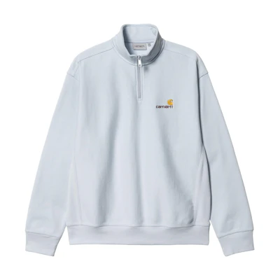 Carhartt WIP Half-Zip Pullover Sweatshirt Gray Blue Logo Embroidery I027014-1D4-XX