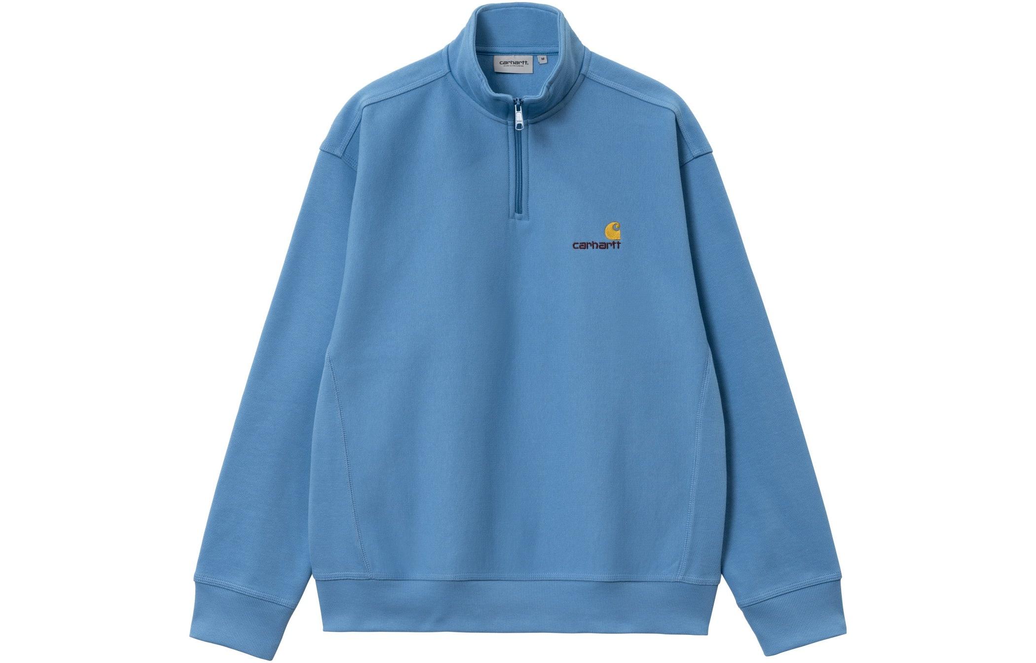 Carhartt WIP Half-Zip Pullover Sweatshirt Men’s Sky Blue with Embroidered Logo I027014-1D5-XX