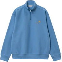 Carhartt WIP Half-Zip Pullover Sweatshirt Men’s Sky Blue with Embroidered Logo I027014-1D5-XX Carhartt WIP Half-Zip Pullover Sweatshirt Men’s Sky Blue with Embroidered Logo I027014-1D5-XX