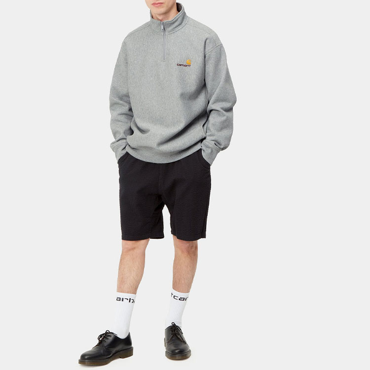 Shop Carhartt WIP Half Zip American Script Abu-abu Sweatshirt Pullover Abu-abu I027014-V6-XX
