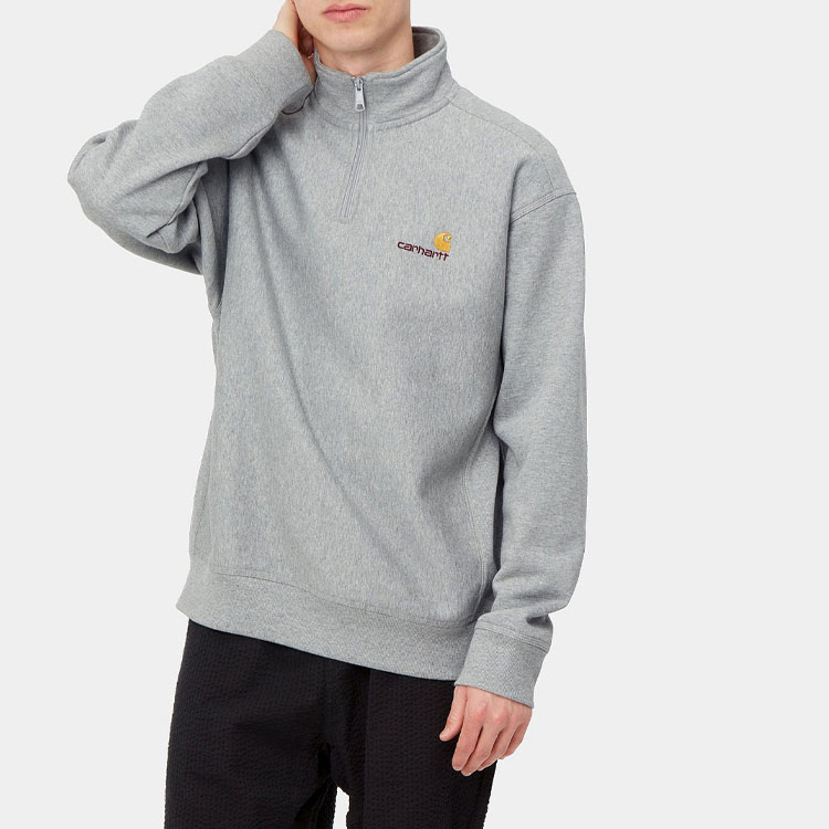 Purchase Carhartt WIP Half Zip American Script Abu-abu Sweatshirt Pullover Abu-abu I027014-V6-XX
