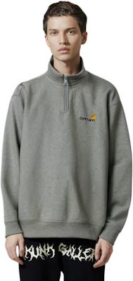 Carhartt WIP Half Zip American Script Abu-abu Sweatshirt Pullover Abu-abu I027014-V6-XX Sizing Carhartt WIP Half Zip American Script Abu-abu Sweatshirt Pullover Abu-abu I027014-V6-XX
