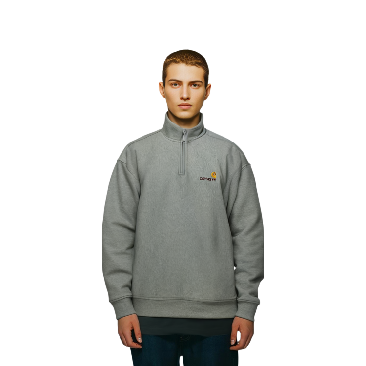 Cheap Carhartt WIP Half Zip American Script Abu-abu Sweatshirt Pullover Abu-abu I027014-V6-XX