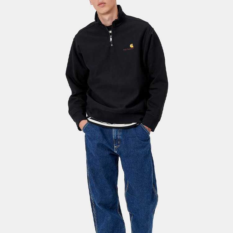 Shop Carhartt WIP Half Zip American Script Sweatshirt Hitam Pullover I027014-89-XX