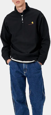 Carhartt WIP Half Zip American Script Sweatshirt Hitam Pullover I027014-89-XX Shop Carhartt WIP Half Zip American Script Sweatshirt Hitam Pullover I027014-89-XX