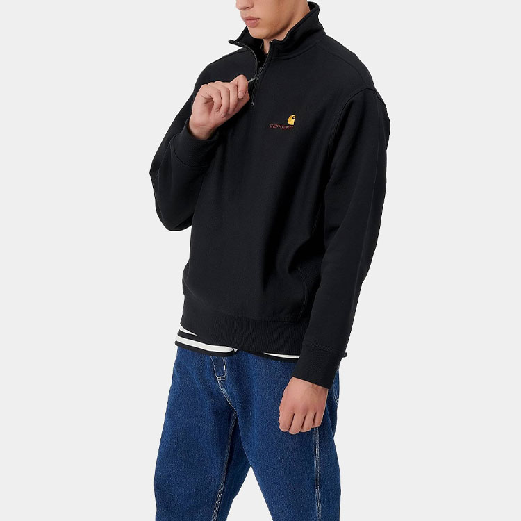 Sizing Carhartt WIP Half Zip American Script Sweatshirt Hitam Pullover I027014-89-XX
