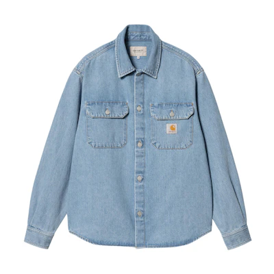 Carhartt WIP Harvey Shirt Jac Washed Denim Jacket Light Blue Casualwear I033346-01-12