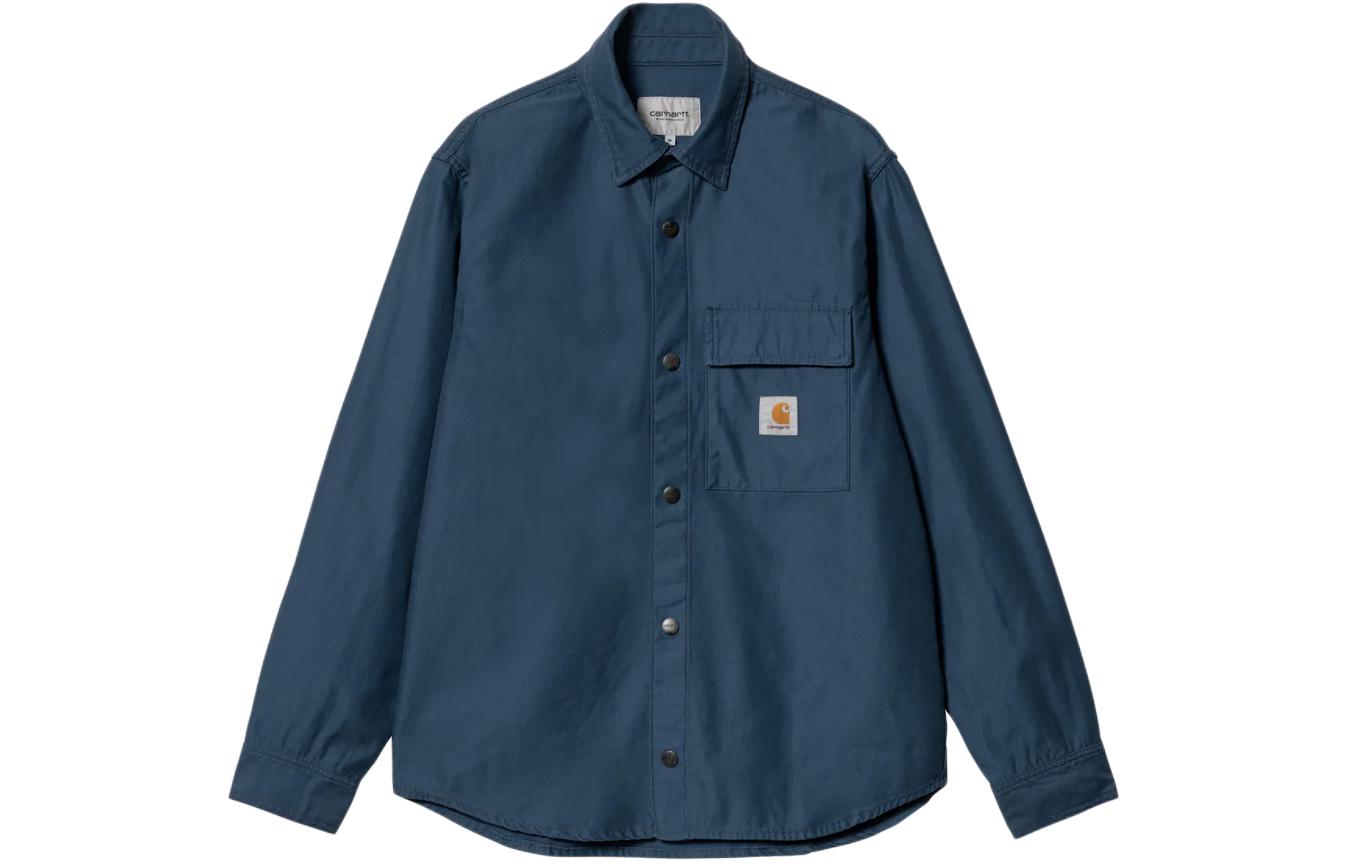 Carhartt WIP Hayworth Shirt Jacket Navy Blue Retro Logo Pocket Button Jacket I033443-E9-02