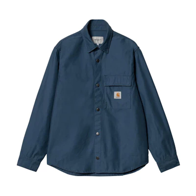 Carhartt WIP Hayworth Shirt Jacket Navy Blue Retro Logo Pocket Button Jacket I033443-E9-02