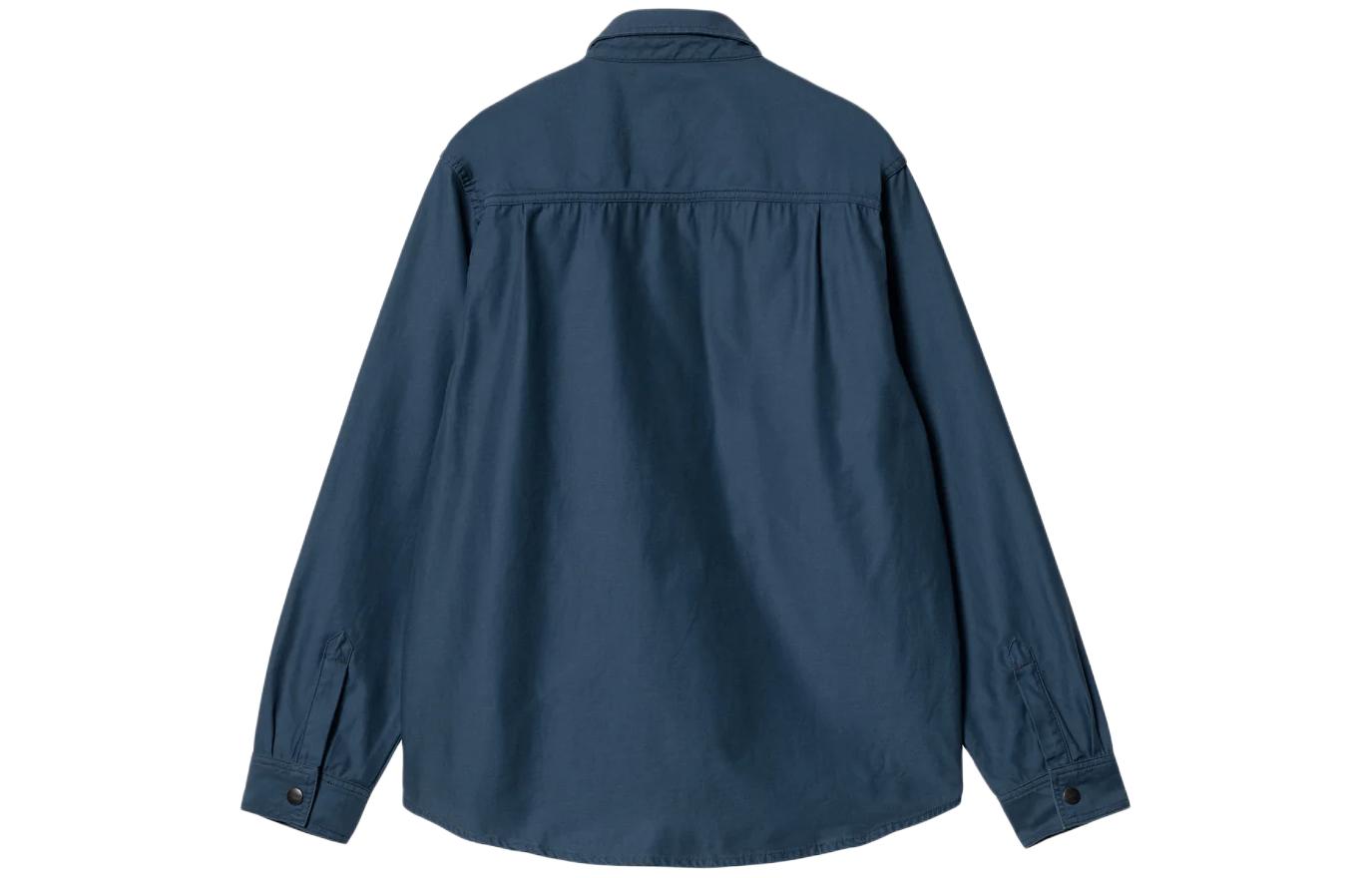 Lookbook Carhartt WIP Hayworth Shirt Jacket Navy Blue Retro Logo Pocket Button Jacket I033443-E9-02