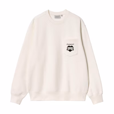 Carhartt WIP Heart Train Pocket Sweat Unisex Embroidered Patch Crewneck - Wax White I033932-D6-XX