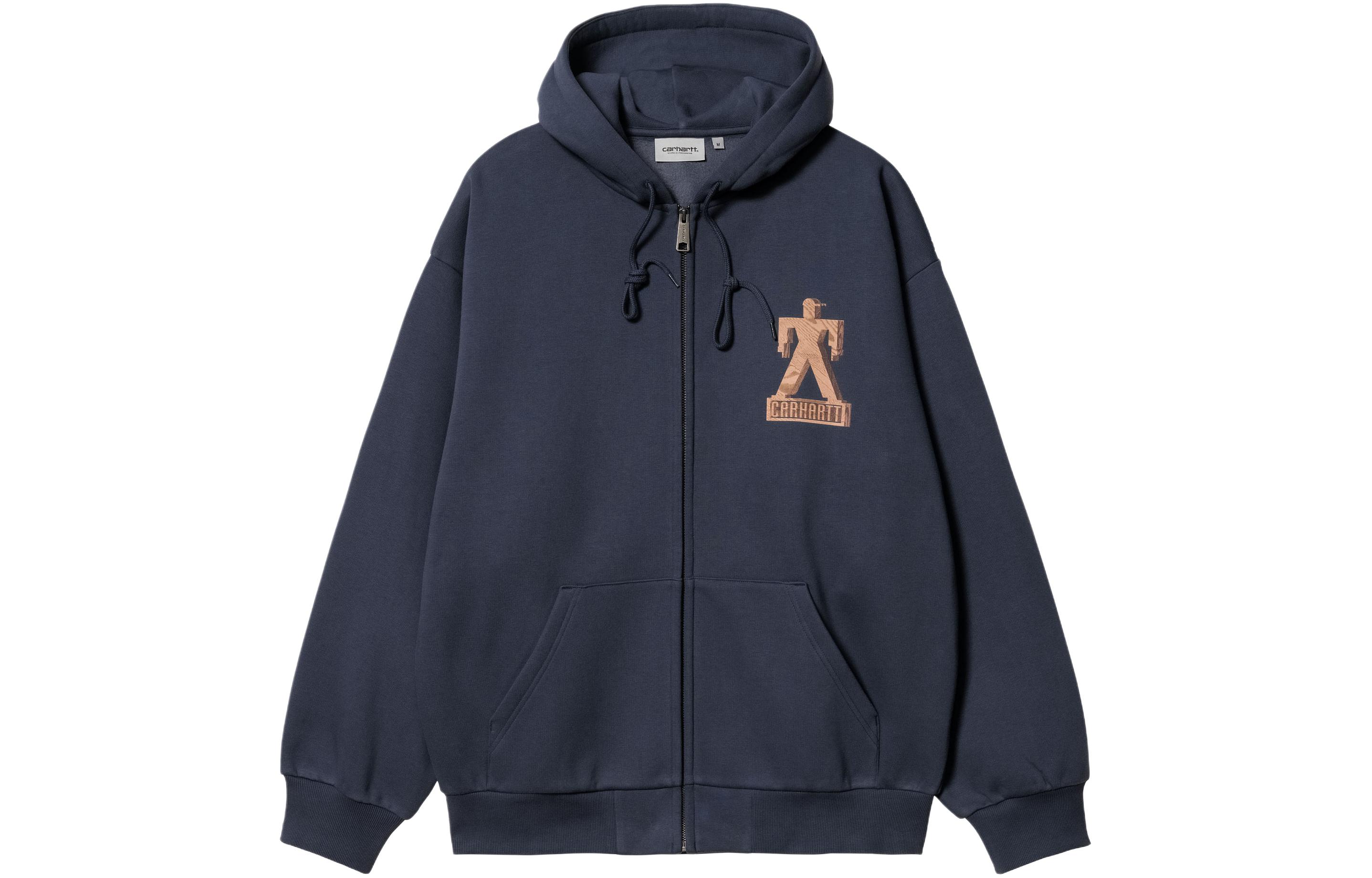 Order Carhartt WIP Hooded Built Sweat Jacket Unisex Biru Navy Hoodie Kantung Depan. I032469-01-XX
