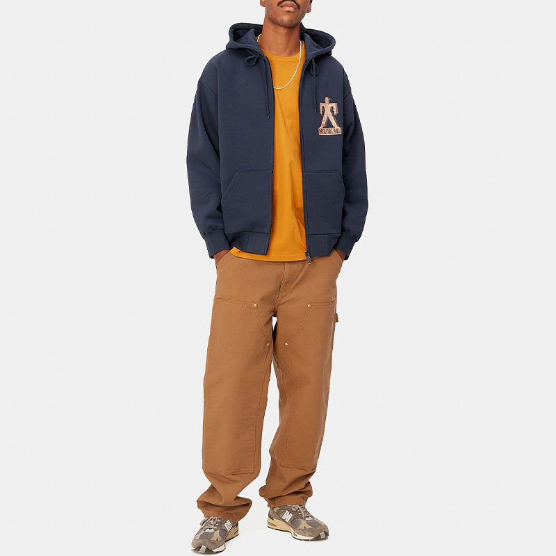 Shop Carhartt WIP Hooded Built Sweat Jacket Unisex Biru Navy Hoodie Kantung Depan. I032469-01-XX