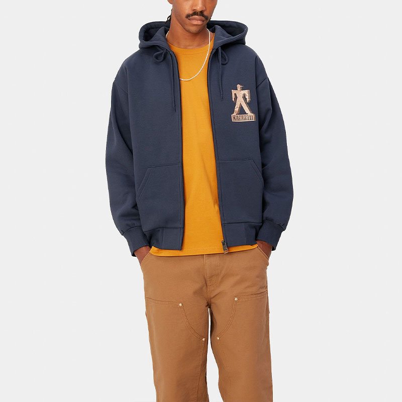 Purchase Carhartt WIP Hooded Built Sweat Jacket Unisex Biru Navy Hoodie Kantung Depan. I032469-01-XX