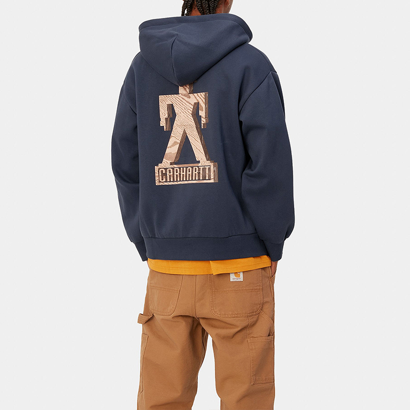 Details for Carhartt WIP Hooded Built Sweat Jacket Unisex Biru Navy Hoodie Kantung Depan. I032469-01-XX