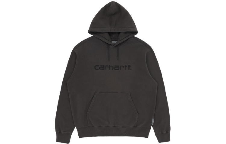 Carhartt WIP Hooded Duster Sweat Washed Black Hoodie Embroidered Logo CHXSWA202008F-BKX