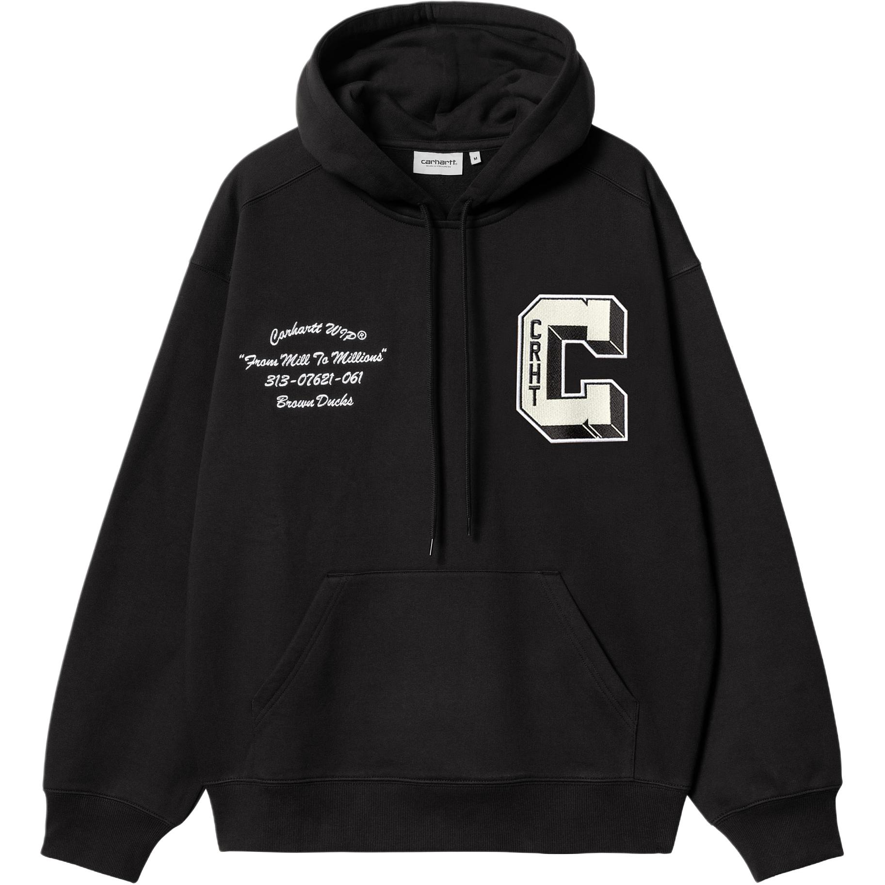 Carhartt WIP Hooded Sweatshirt Black Unisex Kangaroo Pocket Brown Ducks Design I033930-89-XX