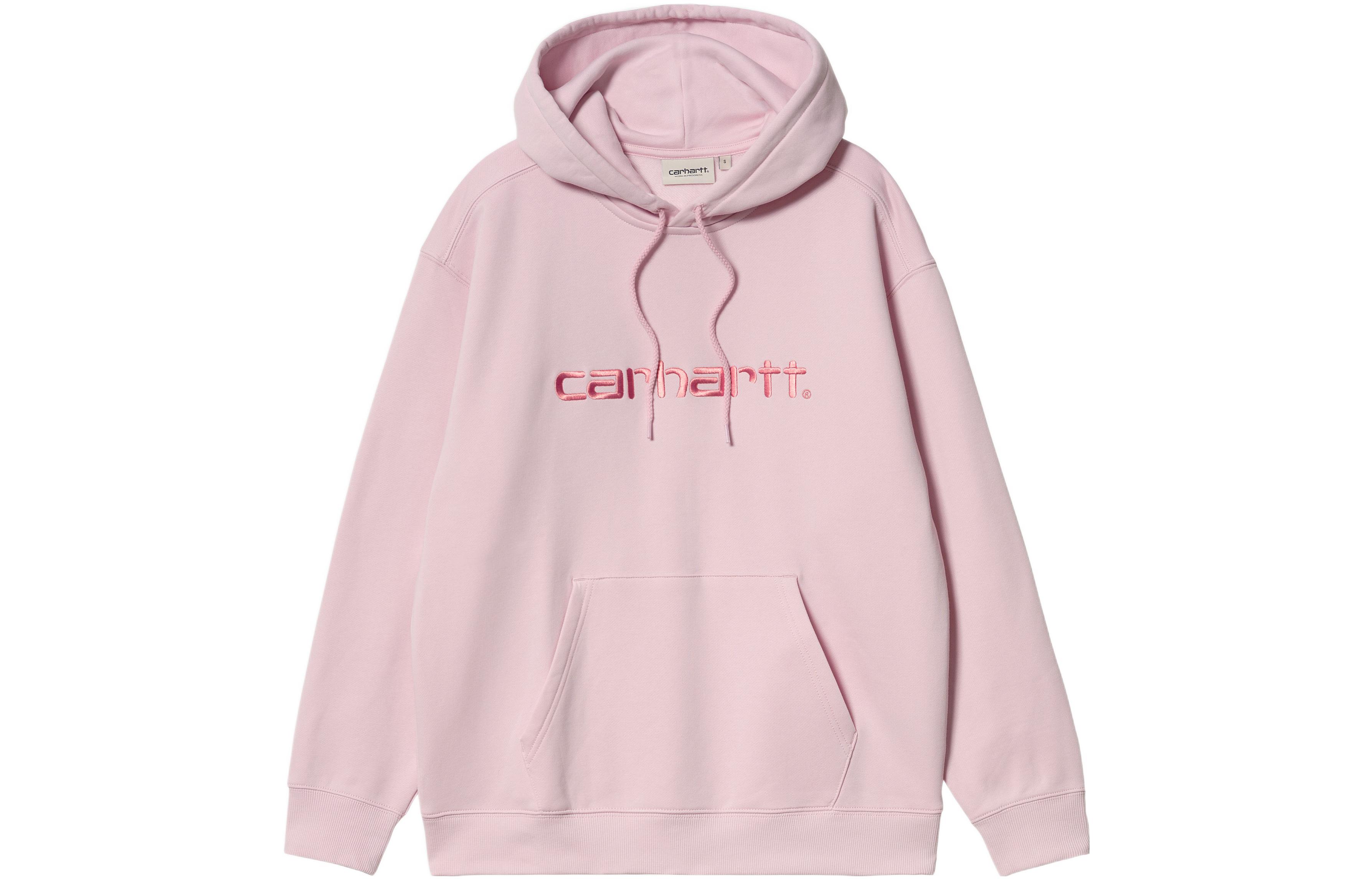 Carhartt WIP Hooded Sweatshirt Pink Unisex Logo Embroidered Pullover Hoodie I027476-0R9-XX