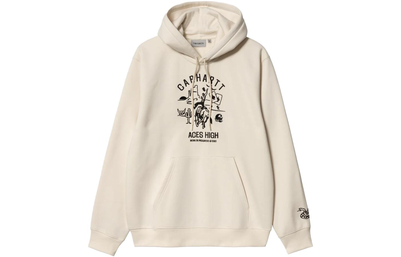 Carhartt WIP Letter Print Drawstring Hoodie Beige Mens I031819-1K6-XX