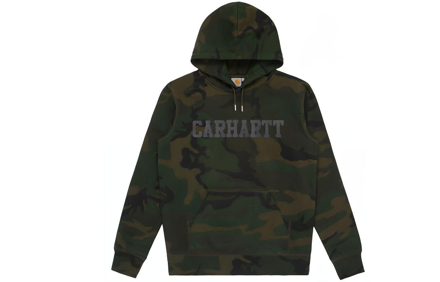 Carhartt WIP Letter Print Fleece Hoodie Winter Green Camouflage CHXSWA52024X9-MLX
