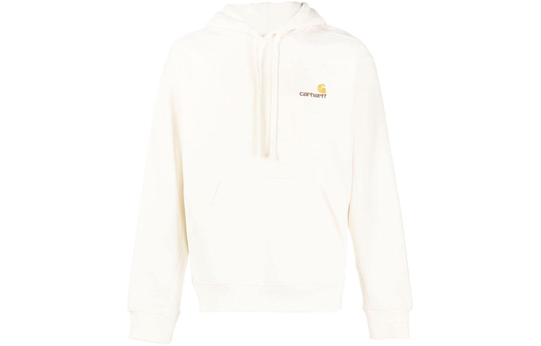 Carhartt WIP Logo Embroidered Kangaroo Pocket Hoodie Beige Unisex I028279