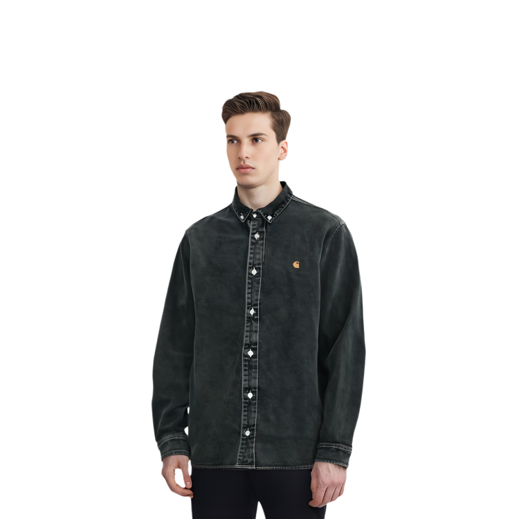 Shop Carhartt WIP Logo Patch Collared Shirt Jacket Men’s Black I031928-89-60