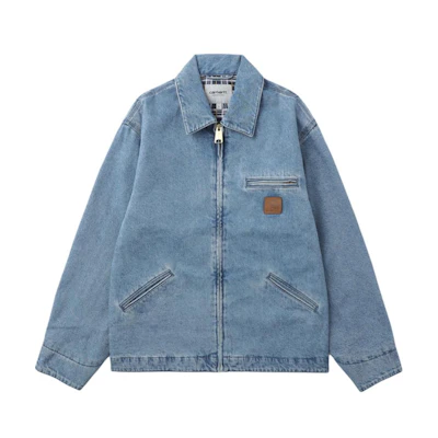 Carhartt WIP Logo Plaid Lined Denim Jacket Blue Unisex Long Sleeve CHXJKA242006N-BLX