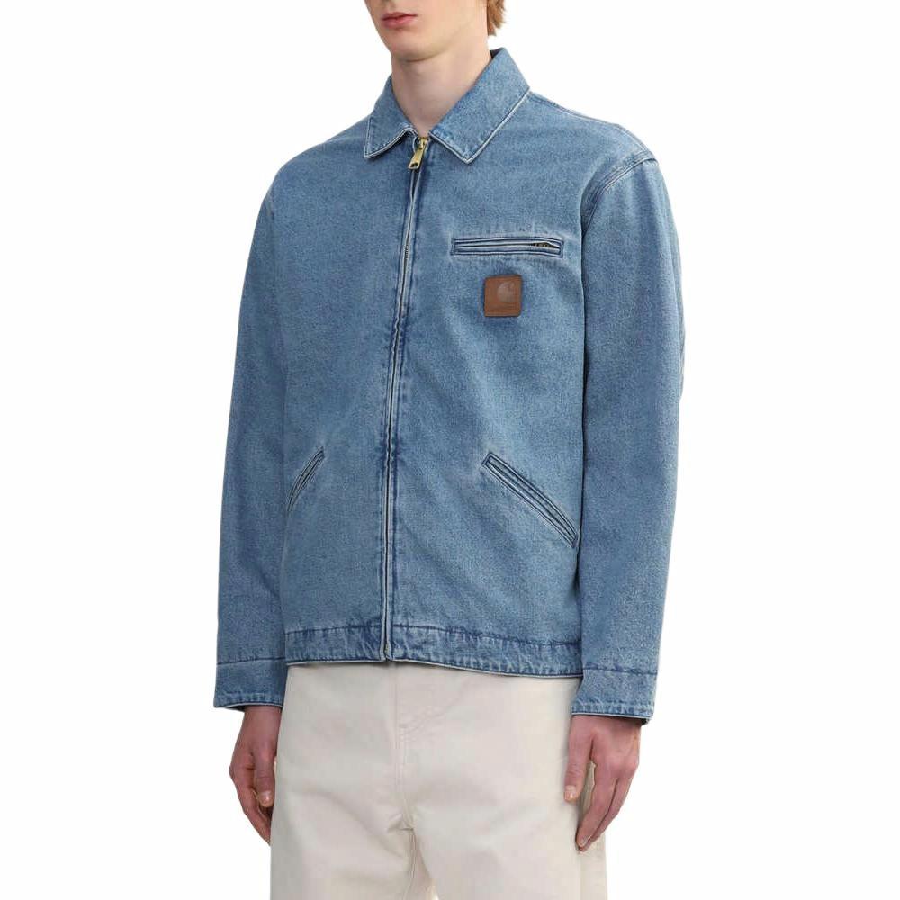 Shop Carhartt WIP Jaket Denim Biru Kotak Berlapis Logo Unisex Lengan Panjang CHXJKA242006N-BLX