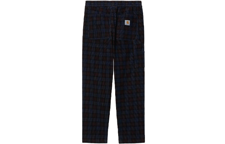Lookbook Carhartt WIP Logo Plaid Relaxed Straight Pants Biru Gelap. I029443-0HZ-02