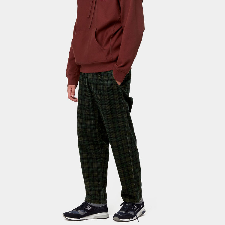 Sizing Seluar Hijau Lurus Carhartt WIP Logo Plaid Kasual Lelaki I029443-0I8-02