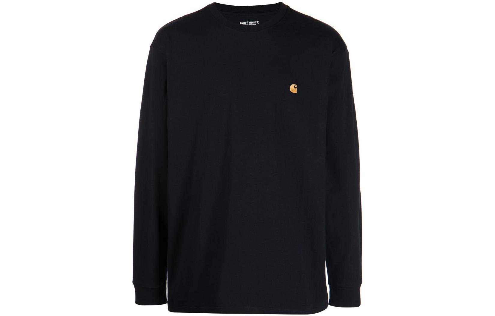Carhartt WIP Logo Print Crewneck Long Sleeve Sweatshirt Black () I026392dark