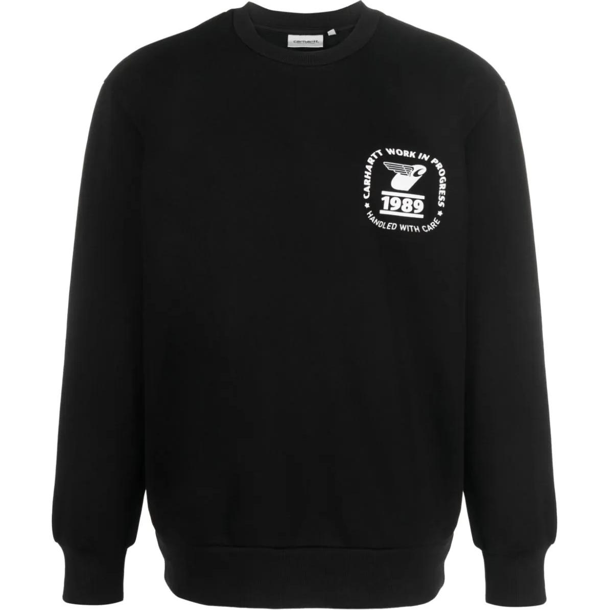 Carhartt WIP Logo Print Crewneck Long Sleeve Sweatshirt Black I032445-0D2-XX