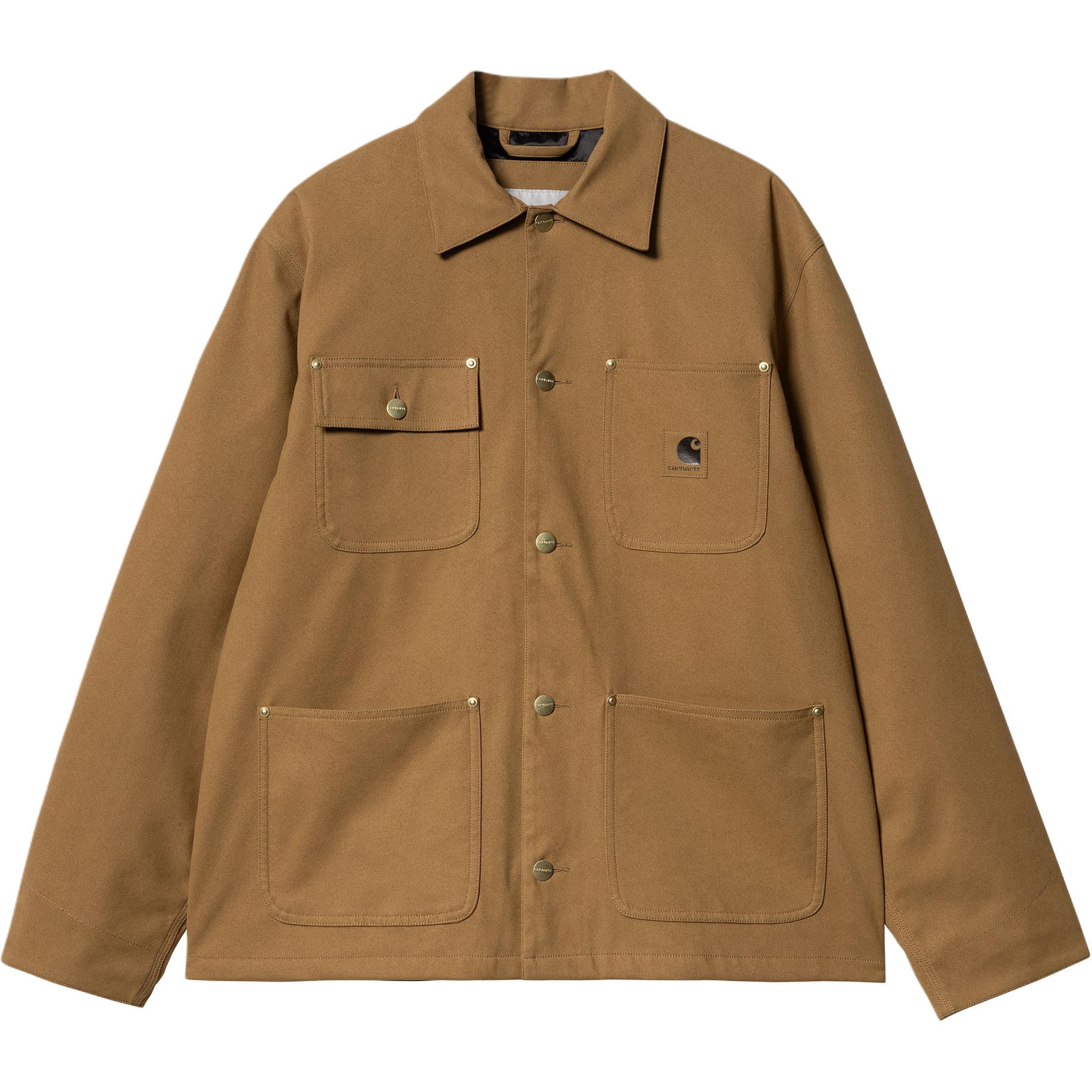 Carhartt WIP Logo Printed Brown Long Sleeve Button-Down Coat for Men. I033717-HZ-XX