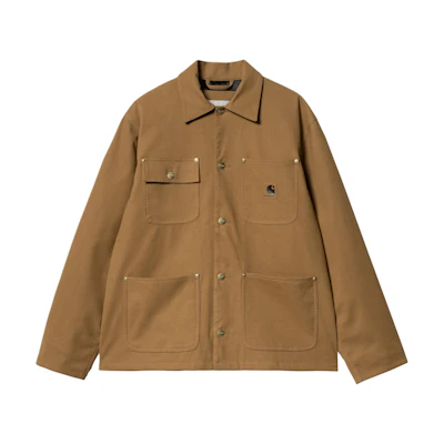 Carhartt WIP Logo Printed Brown Long Sleeve Button-Down Coat for Men. I033717-HZ-XX