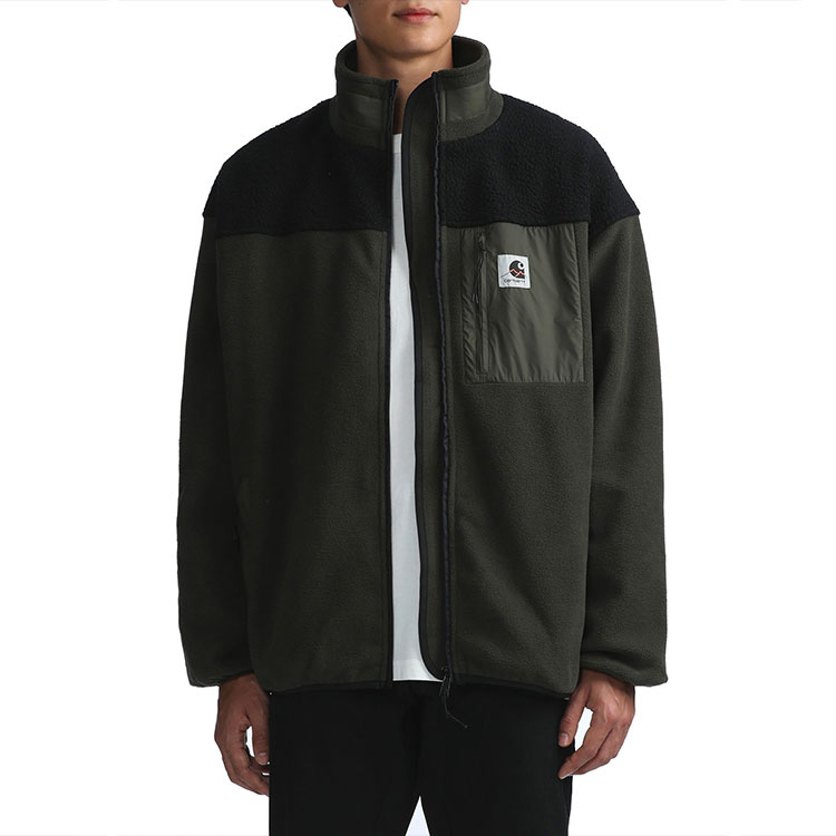 Shop Carhartt WIP Logo Printed Green Stand Collar Unisex Jacket. CHXJKA212050-HGRD