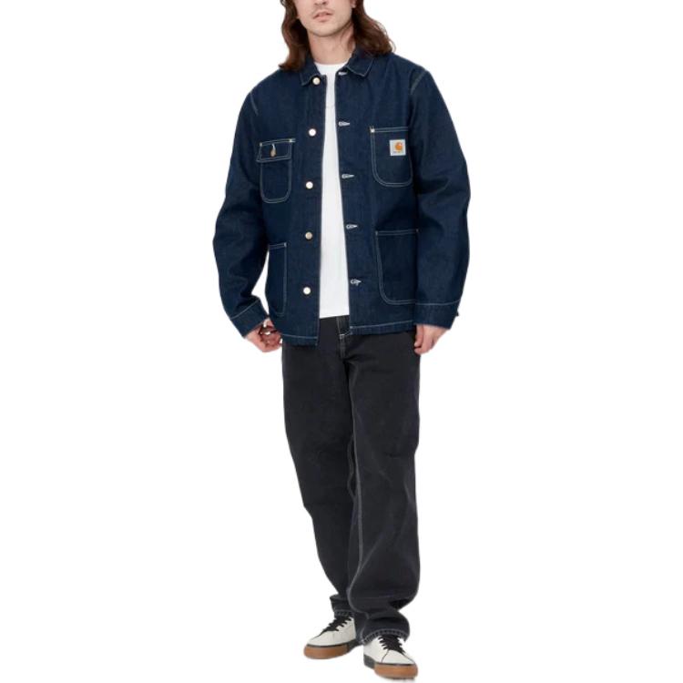 Shop Carhartt WIP Logo Vintage Washed Multi-Pocket Denim Jacket Men I031896-01-2Y